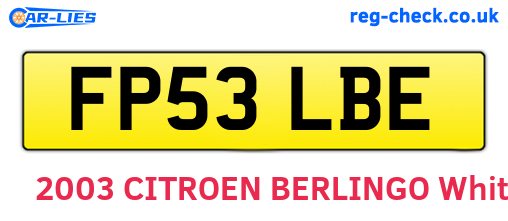 FP53LBE are the vehicle registration plates.
