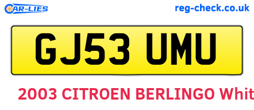 GJ53UMU are the vehicle registration plates.