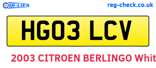 HG03LCV are the vehicle registration plates.