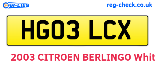 HG03LCX are the vehicle registration plates.