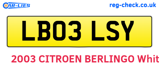 LB03LSY are the vehicle registration plates.