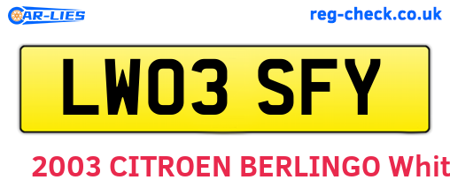 LW03SFY are the vehicle registration plates.