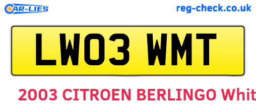 LW03WMT are the vehicle registration plates.