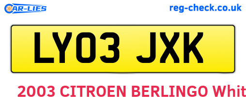 LY03JXK are the vehicle registration plates.
