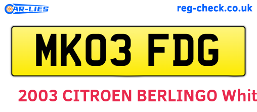 MK03FDG are the vehicle registration plates.