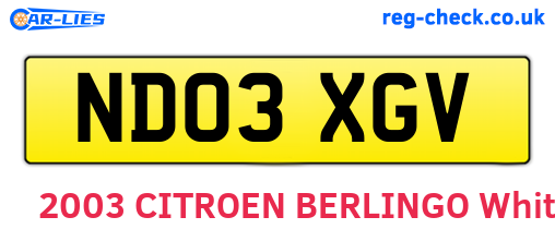 ND03XGV are the vehicle registration plates.