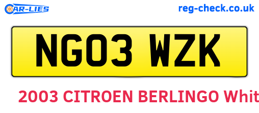 NG03WZK are the vehicle registration plates.