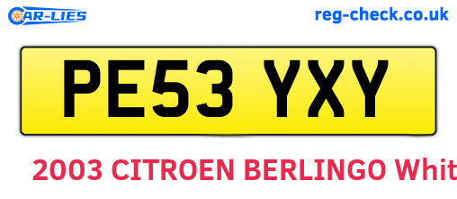 PE53YXY are the vehicle registration plates.