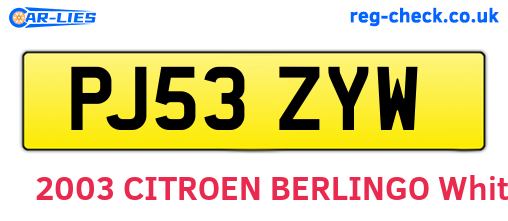 PJ53ZYW are the vehicle registration plates.