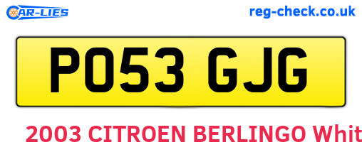 PO53GJG are the vehicle registration plates.