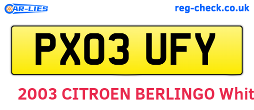 PX03UFY are the vehicle registration plates.