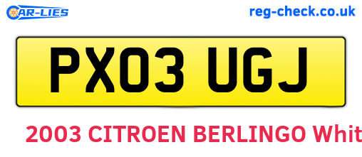 PX03UGJ are the vehicle registration plates.