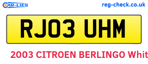 RJ03UHM are the vehicle registration plates.
