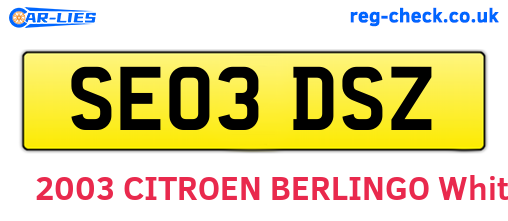 SE03DSZ are the vehicle registration plates.