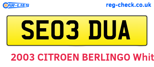 SE03DUA are the vehicle registration plates.