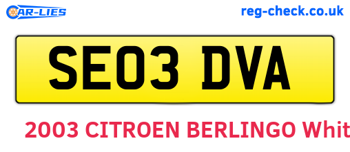 SE03DVA are the vehicle registration plates.