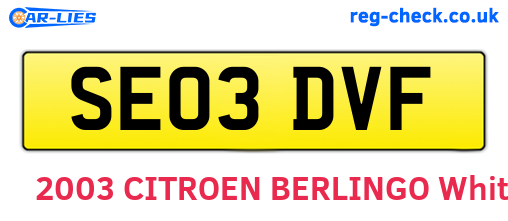 SE03DVF are the vehicle registration plates.