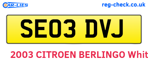 SE03DVJ are the vehicle registration plates.