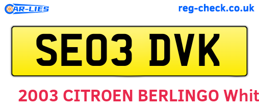 SE03DVK are the vehicle registration plates.