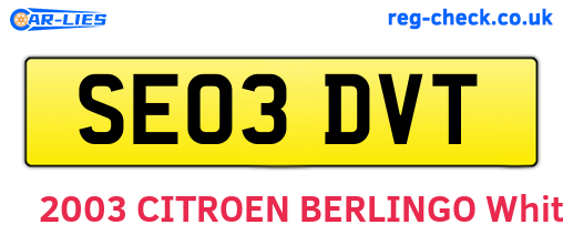 SE03DVT are the vehicle registration plates.