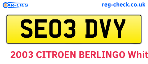 SE03DVY are the vehicle registration plates.