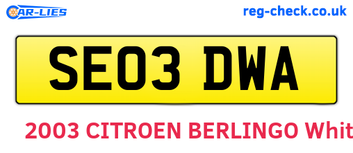 SE03DWA are the vehicle registration plates.