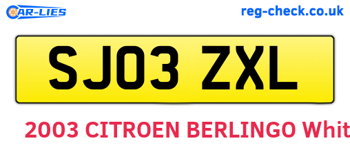 SJ03ZXL are the vehicle registration plates.
