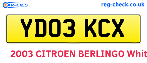 YD03KCX are the vehicle registration plates.
