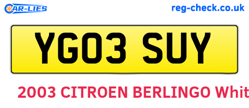 YG03SUY are the vehicle registration plates.