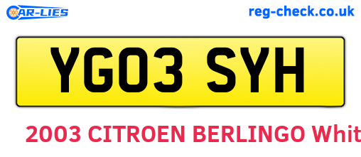 YG03SYH are the vehicle registration plates.