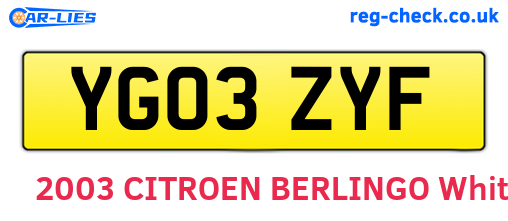 YG03ZYF are the vehicle registration plates.