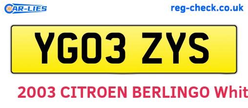 YG03ZYS are the vehicle registration plates.