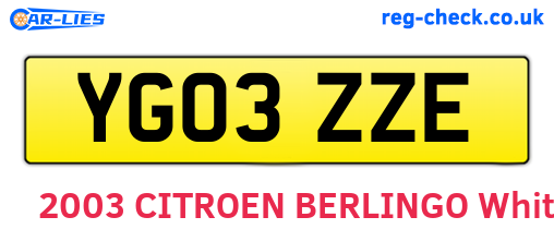 YG03ZZE are the vehicle registration plates.