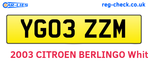 YG03ZZM are the vehicle registration plates.