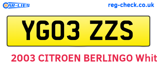 YG03ZZS are the vehicle registration plates.