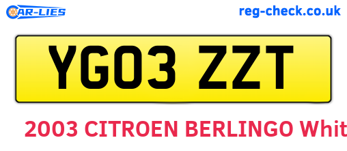 YG03ZZT are the vehicle registration plates.