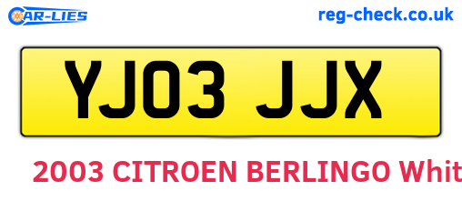 YJ03JJX are the vehicle registration plates.