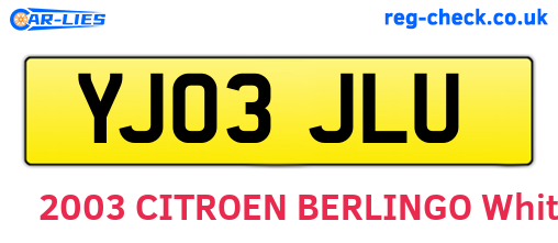 YJ03JLU are the vehicle registration plates.