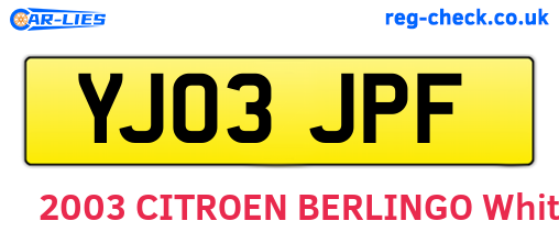 YJ03JPF are the vehicle registration plates.