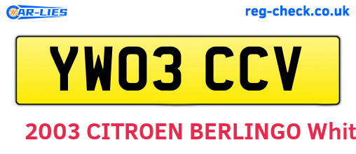 YW03CCV are the vehicle registration plates.