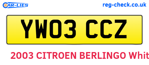 YW03CCZ are the vehicle registration plates.