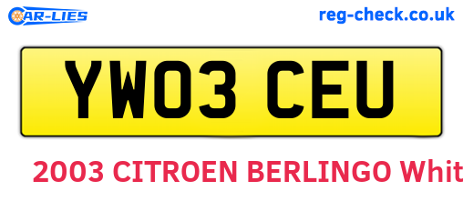 YW03CEU are the vehicle registration plates.