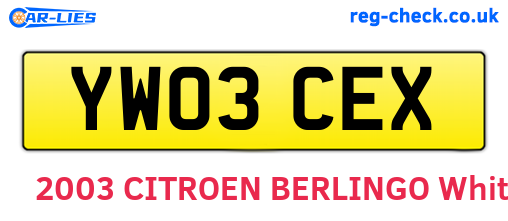 YW03CEX are the vehicle registration plates.