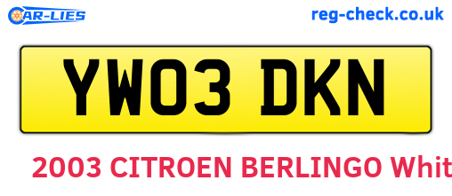 YW03DKN are the vehicle registration plates.