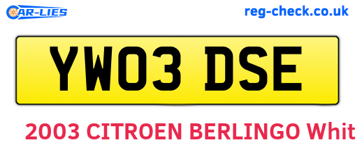 YW03DSE are the vehicle registration plates.