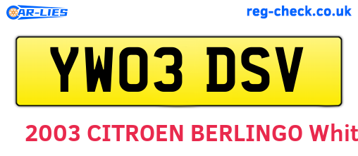 YW03DSV are the vehicle registration plates.