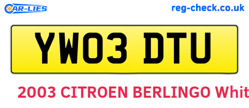 YW03DTU are the vehicle registration plates.