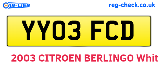 YY03FCD are the vehicle registration plates.
