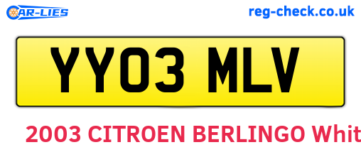 YY03MLV are the vehicle registration plates.