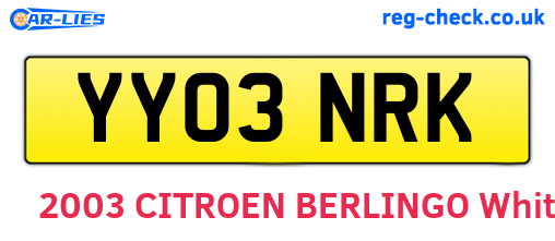 YY03NRK are the vehicle registration plates.